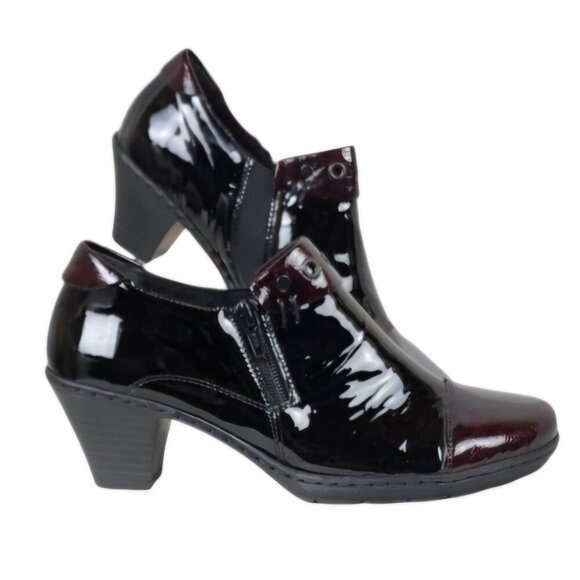 Rieker Patent Leather Derby Ankle Shoes Shoeties Two-Tone Black Burgundy Size 38 - Picture 1 of 16